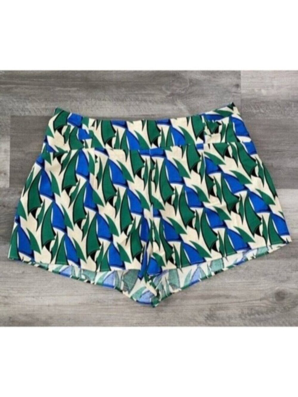 ZARA Shorts Womens XXL Green Blue Beige Sail Print Linen Blend Resort Cruise NEW